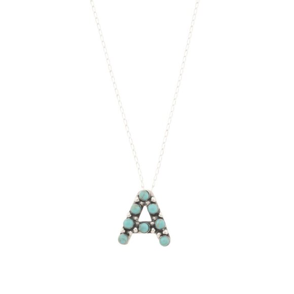 SEED & SAGE Silver/A Made In Mexico Sterling Silver Turquoise Initial Necklace